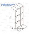 Taquilla metálica de tres puertas (Dos módulos)