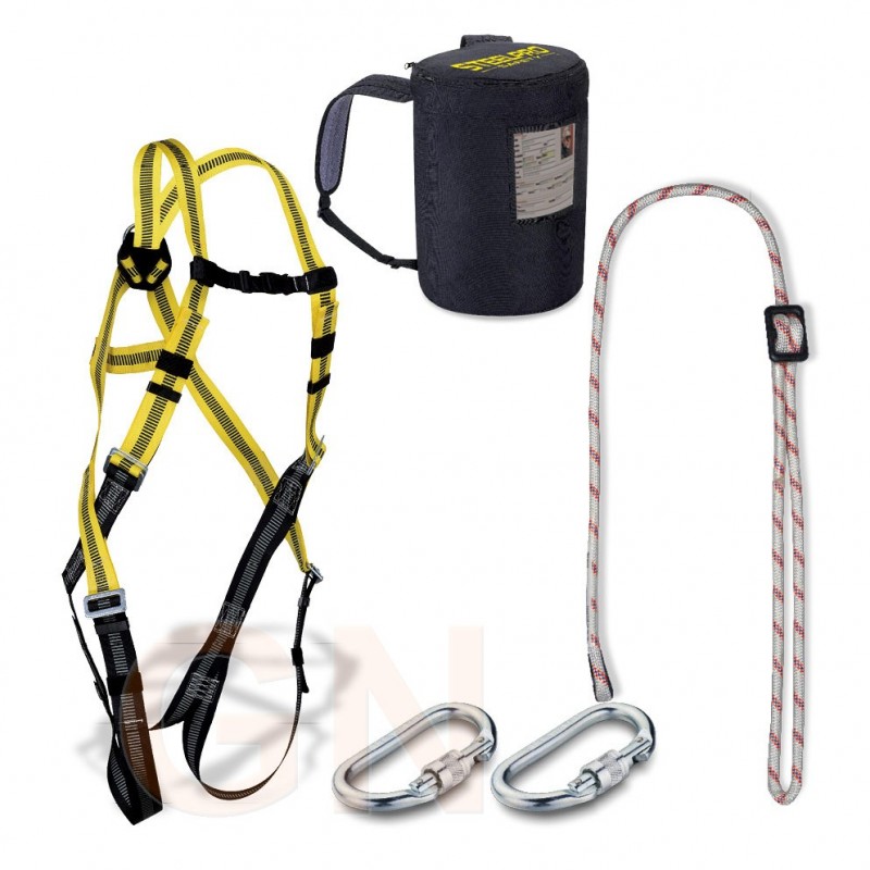 Arnés con enganche dorsal y cuerda regulable de posicionamiento
