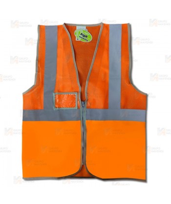 Chaleco de alta visibilidad con rejilla en su parte superior color naranja