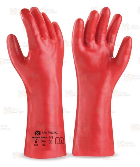 Guante de PVC rojo todo cubierto con manguito  (35 cm)