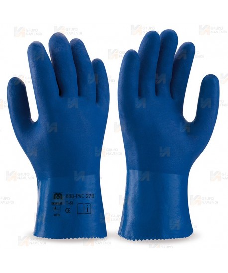 Guante de PVC azul todo cubierto con manguito  (27 cm)