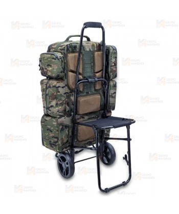 Porta mochilas plegable con asiento