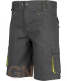 Pantalón bermuda multibolsillos con detalles en alta visibilidad gris/amarillo fluor