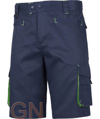 Pantalón bermuda multibolsillos con detalles en alta visibilidad marino/verde fluor