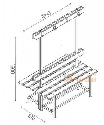 Bancos dobles de madera con perchero para vestuario (Desmontados)