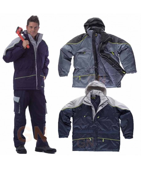 Parka acolchada, combinada con vivos de alta visibilidad