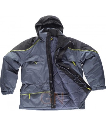 Parka acolchada, combinada con vivos de alta visibilidad gris oscuro/negro