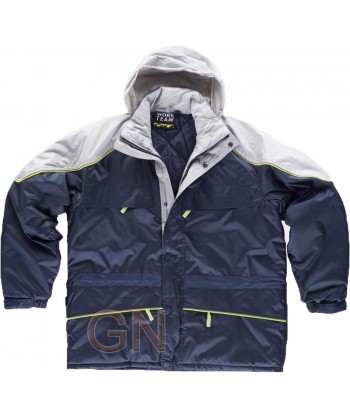 Parka acolchada, combinada con vivos de alta visibilidad marino/ gris