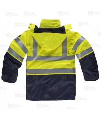 Parka ignífuga multinorma de fibra modacrílica amarillo flúor y marino