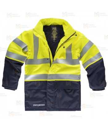 Parka ignífuga multinorma de fibra modacrílica amarillo flúor y marino