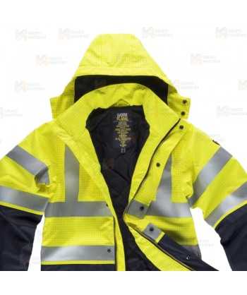 Parka ignífuga multinorma de fibra modacrílica amarillo flúor y marino