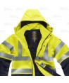 Parka ignífuga multinorma de fibra modacrílica amarillo flúor y marino