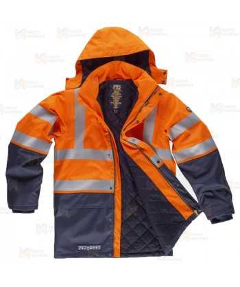 Parka ignífuga multinorma de fibra modacrílica naranja flúor y marino