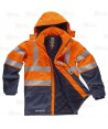 Parka ignífuga multinorma de fibra modacrílica naranja flúor y marino
