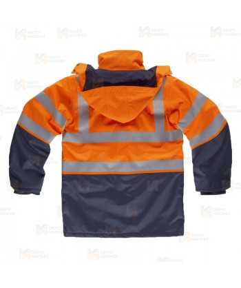 Parka ignífuga multinorma de fibra modacrílica naranja flúor y marino