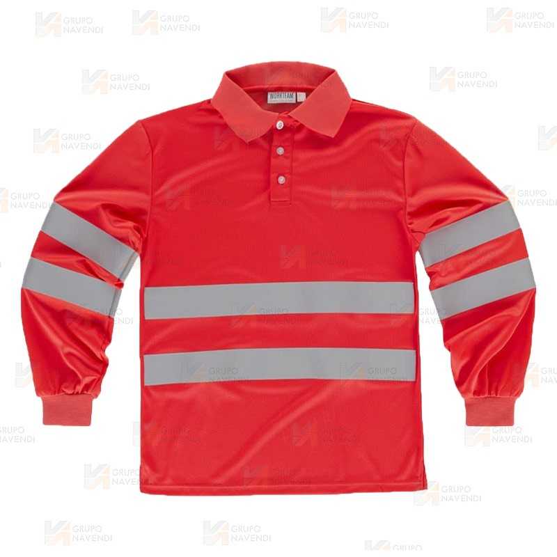 Polo Alta visibilidad color rojo flúor clase 2 de manga larga