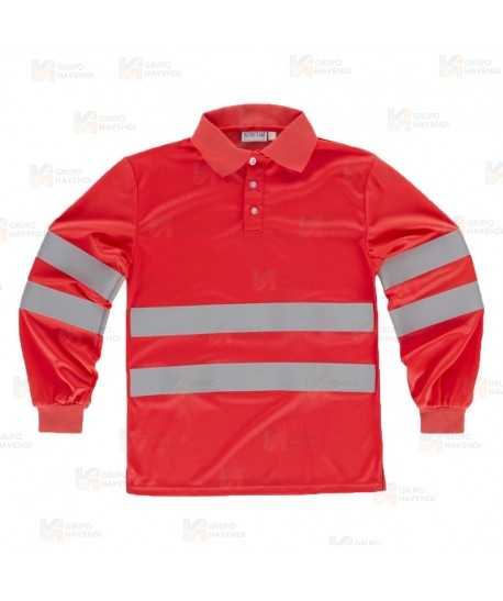 Polo Alta visibilidad color rojo flúor clase 2 de manga larga
