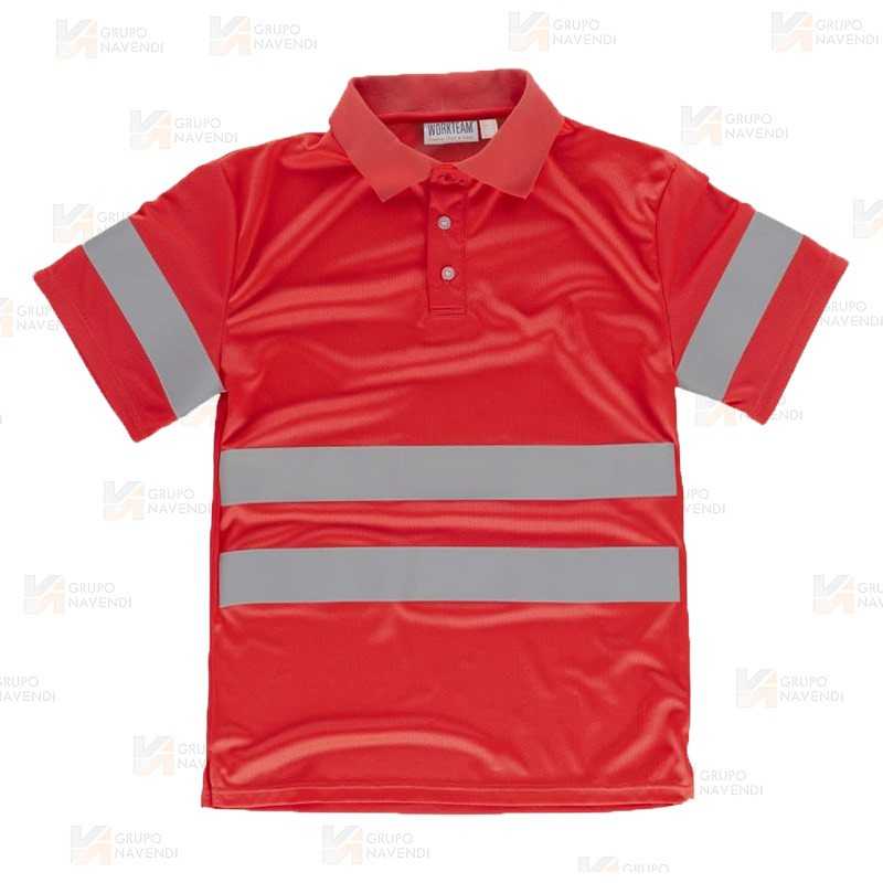 Polo Alta visibilidad color rojo flúor clase 2 de manga corta