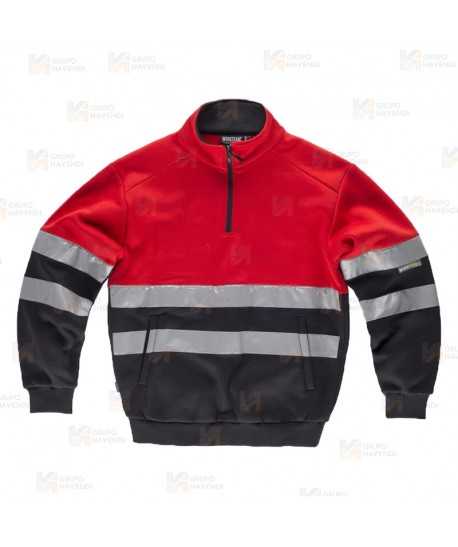 Sudadera con media cremallera de alta visibilidad bicolor rojo flúor y marino