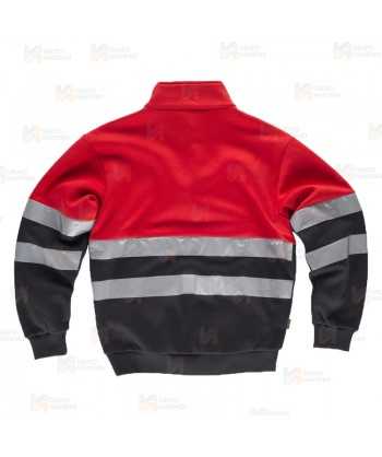 Sudadera con media cremallera de alta visibilidad bicolor rojo flúor y marino