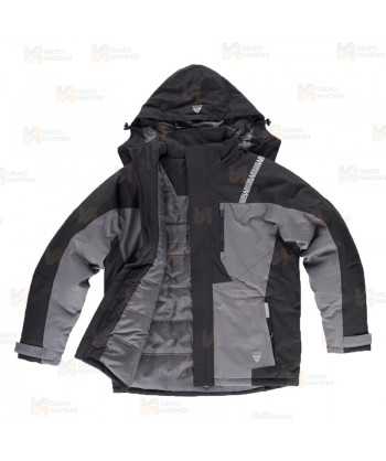 Parka bicolor acolchada y con capucha color gris y negro