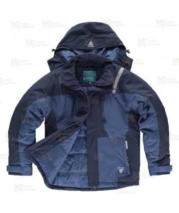 Parka bicolor acolchada y con capucha color marino y azul azafata