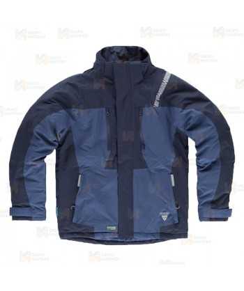 Parka bicolor acolchada y con capucha color marino y azul azafata