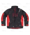 Parka bicolor acolchada y con capucha color rojo y negro