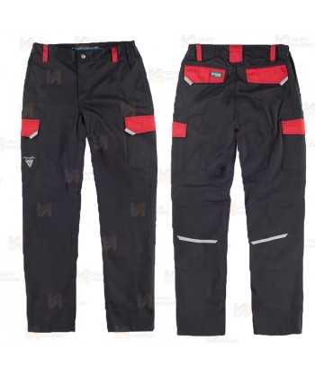 Pantalón bielástico multibolsillos con refuerzos color negro y rojo