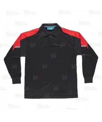 Polo de manga larga bicolor de tejido transpirable  color negro y rojo