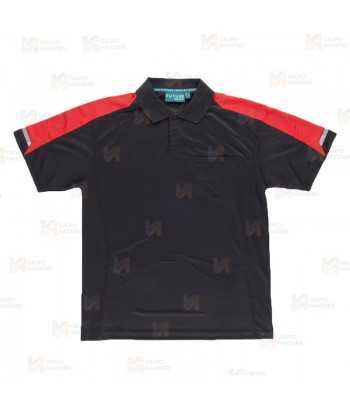 Polo de manga corta bicolor de tejido transpirable color negro y rojo