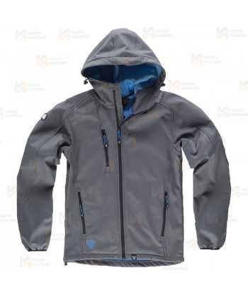 Cazadora softshell unisex con capucha para actividades outdoor color gris y celeste