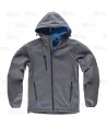 Cazadora softshell unisex con capucha para actividades outdoor color gris y celeste