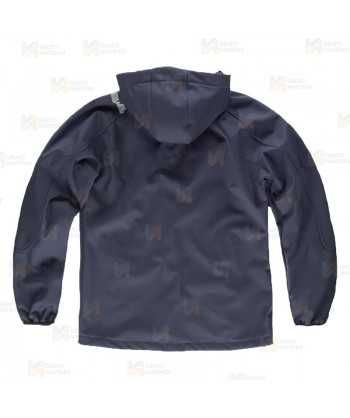 Cazadora softshell unisex con capucha para actividades outdoor color azul marino y verde lima