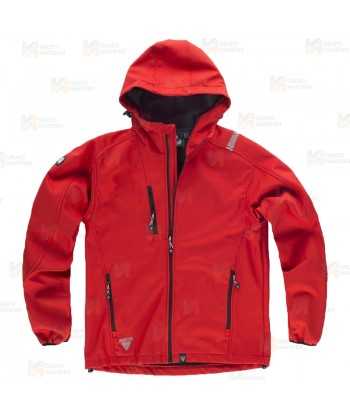 Cazadora softshell unisex con capucha para actividades outdoor color rojo y negro