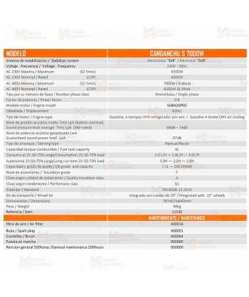 Generador SVR trifásico a gasolina 4T (400 / 230V / 7.000W) homologado seguridad