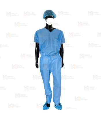 Pijama sanitario desechable de cuello pico y  color azul (50 Unid.)