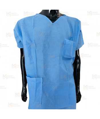 Pijama sanitario desechable de cuello pico y  color azul (50 Unid.)