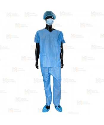 Pijama sanitario desechable de cuello pico y color azul (50 Unid.)