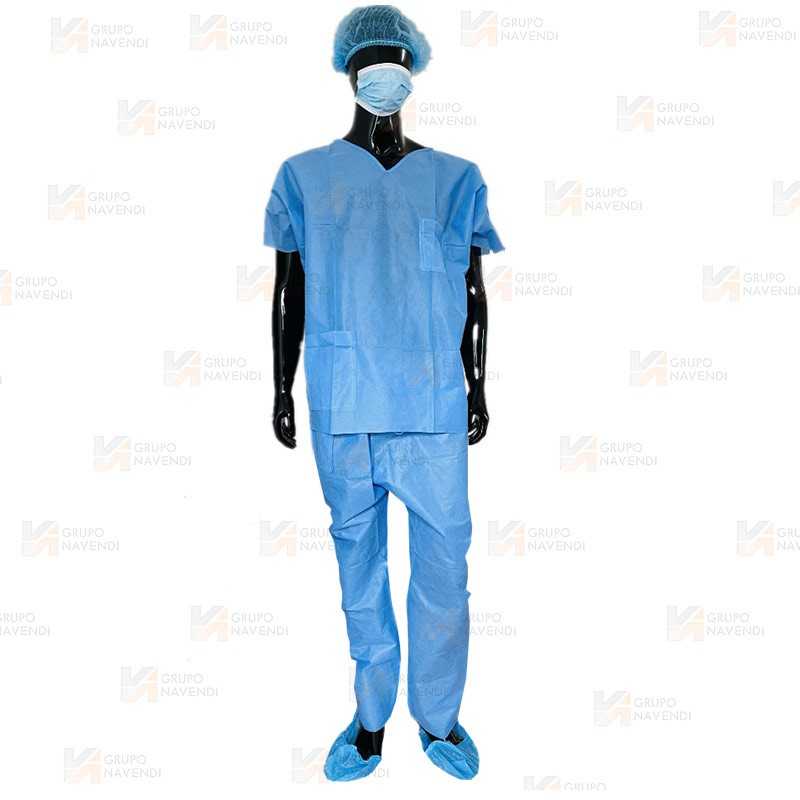 Pijama sanitario desechable de cuello pico y  color azul (50 Unid.)