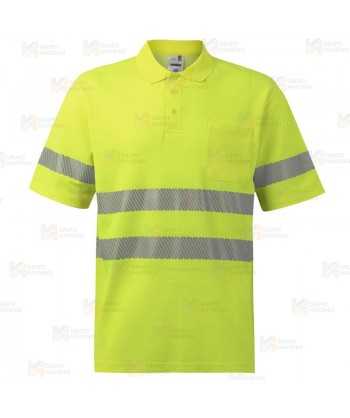 Polo alta visibilidad clase 2 de manga corta y cintas segmentadas amarillo flúor