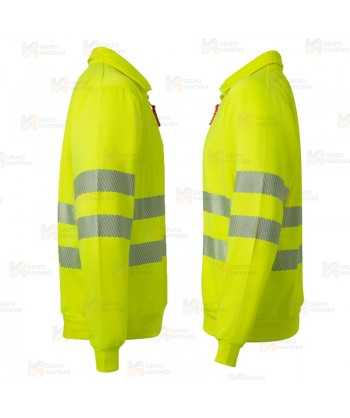 Sudadera de media cremallera alta visibilidad color amarillo flúor con cintas segmentadas