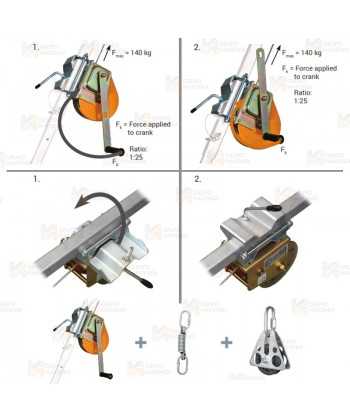 Torno de cable de acero de 20 y 25 m y Ø 6,3 mm para trípode TM7
