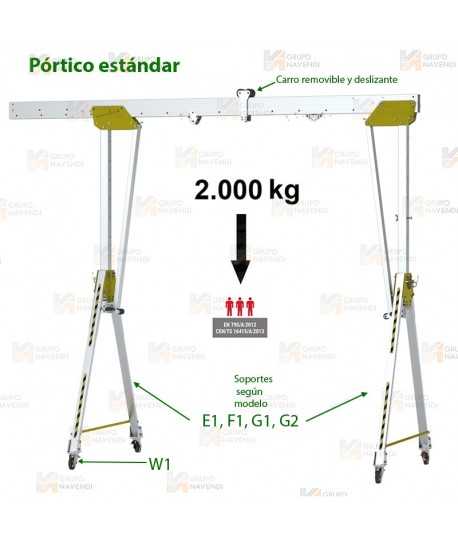Pórtico portátil de aluminio modular para cargas pesadas de hasta 2.000 kg o tres usuarios simultáneamente