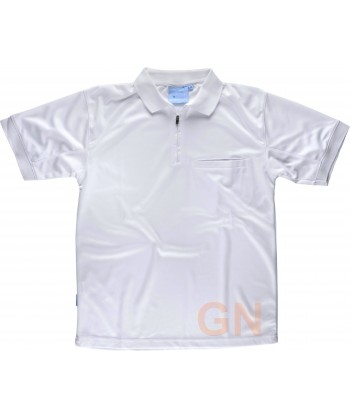 Polo transpirable de manga corta con bolsillo color blanco