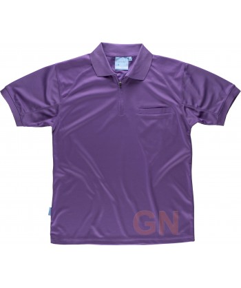 Polo transpirable de manga corta con bolsillo color morado