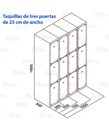 Taquilla de cuatro módulos con 12 puertas independientes