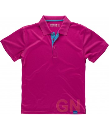 Polo de manga corta en tejido técnico transpirable color rosa/turquesa
