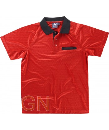 Polo de trabajo bicolor transpirable de manga corta con bolsillo rojo/negro