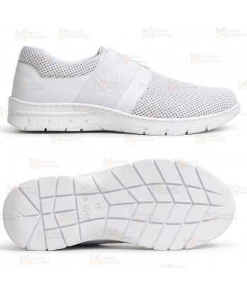 Zapato textil sanitario, transpirable y antideslizante con cierre elástico color blanco